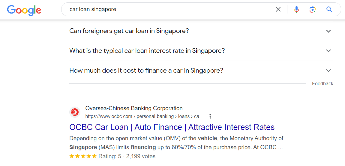 Ratings & Review snippet on Car loan search 